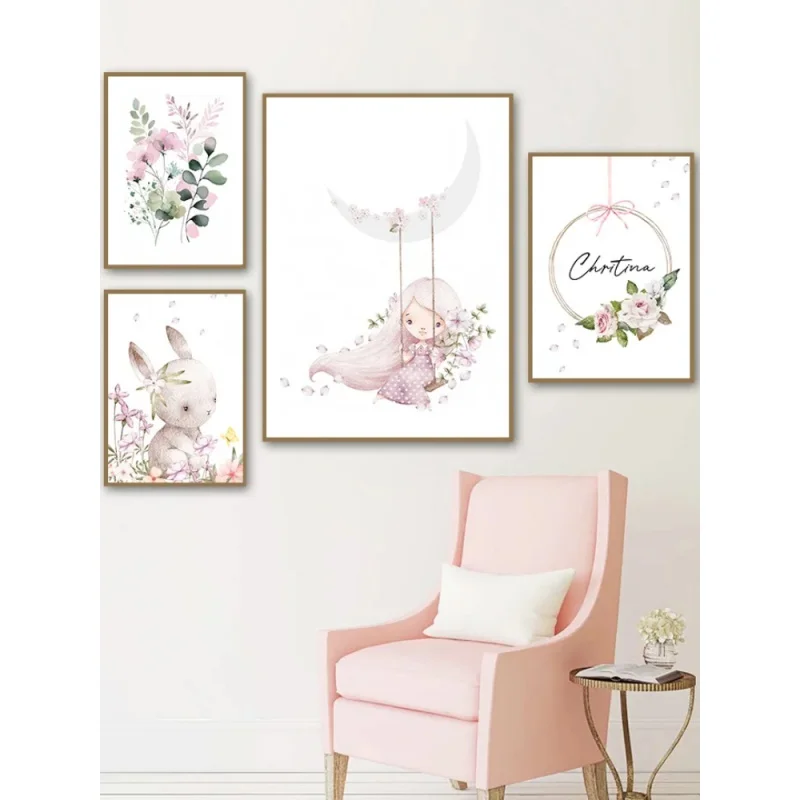 Resin Art Flowers - İskandinav Karikatür Estetiği Duvar Sanatı Pembe