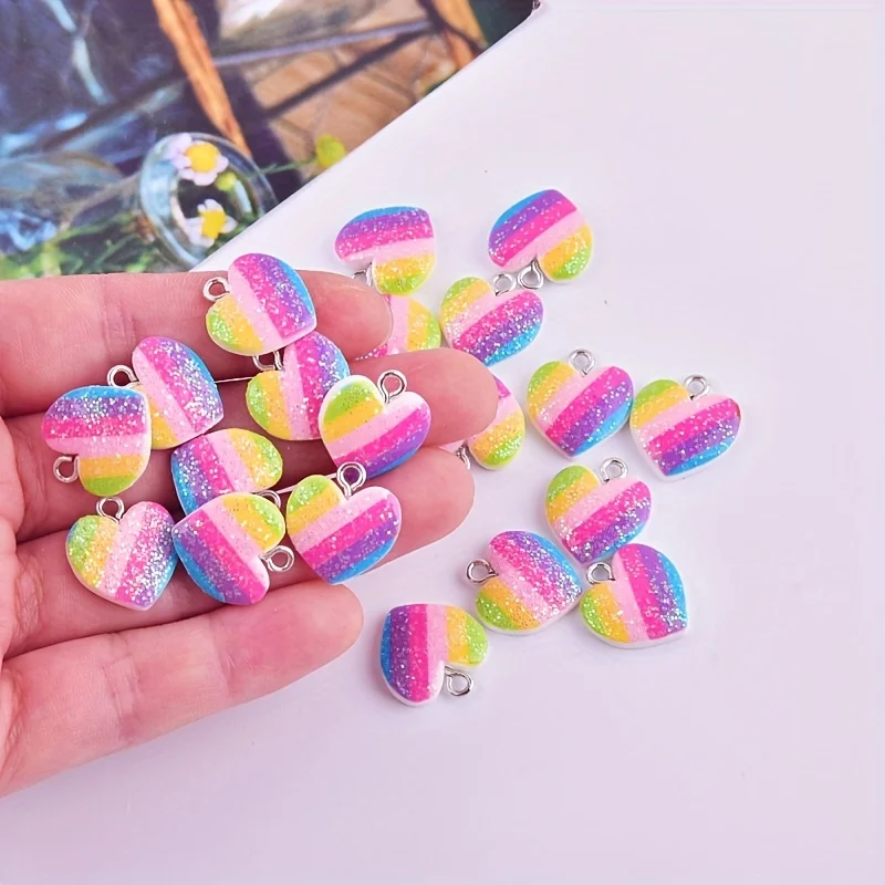 Resin Art Heart - 10 adet renkli kalp reçine takılar