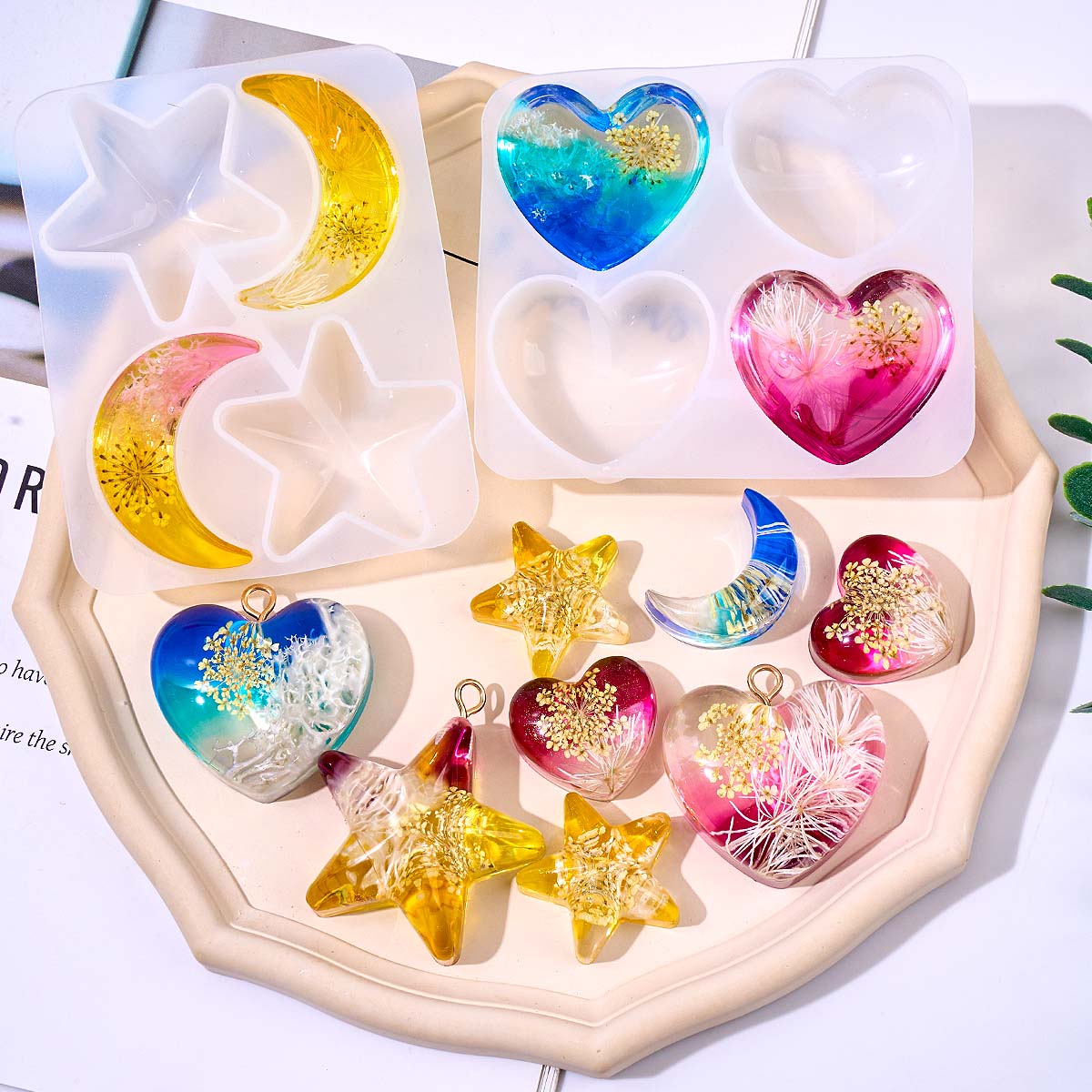 Resin Art Heart - Kalp Yıldız Ay Kolye silikon kalıp