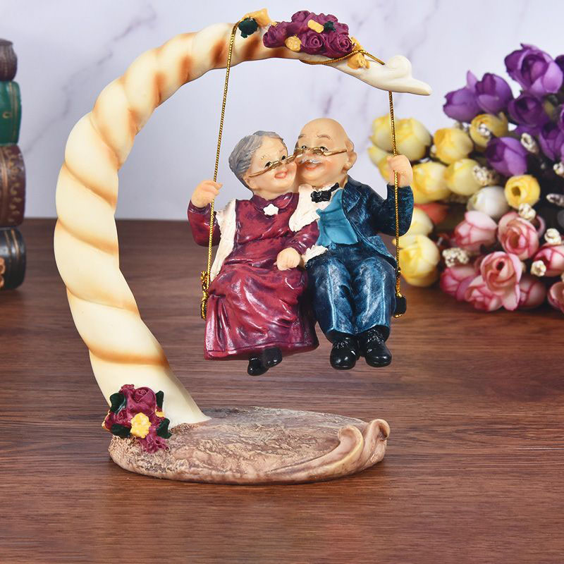 Resin Art For Anniversary Gift - Çin Salıncağı Yaşlı Çiftler Reçine Figürleri