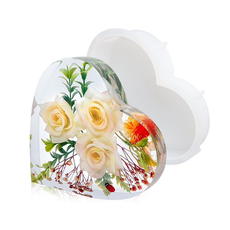 Resin Art Heart - Büyük Kalp Epoksi Reçine Kalıp Çiçek