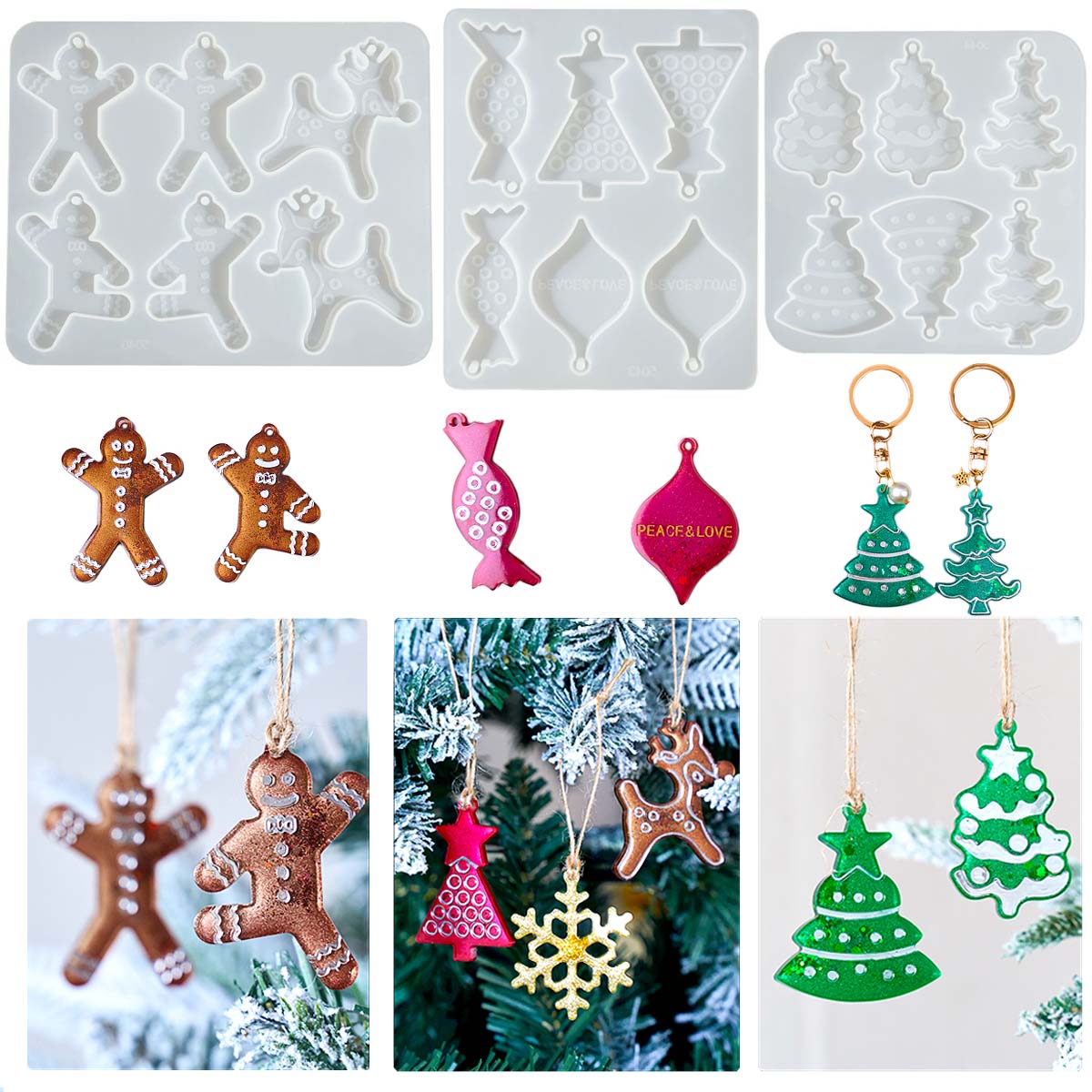 Resin Art Mould - Noel Serisi Küpe Kolye Silikon Kalıp