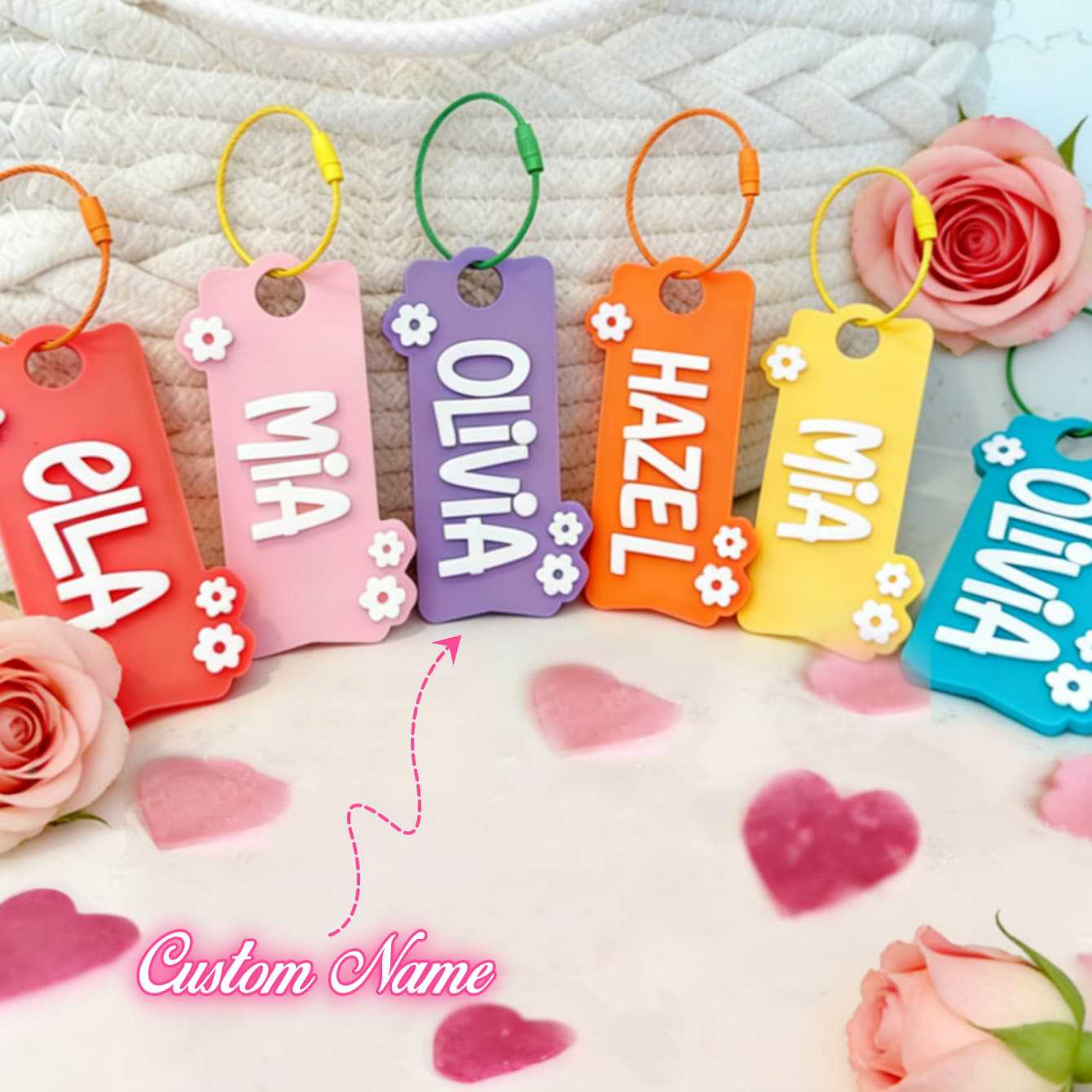 Resin Art Name - Özel İsim Akrilik Anahtarlık Kişiselleştirilmiş Çiçek