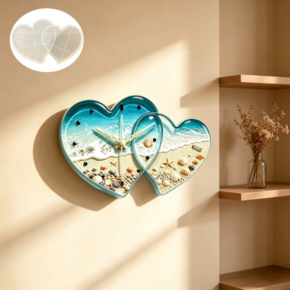 Resin Art Heart - Aşk bağlantılı kalp şekli saat reçine