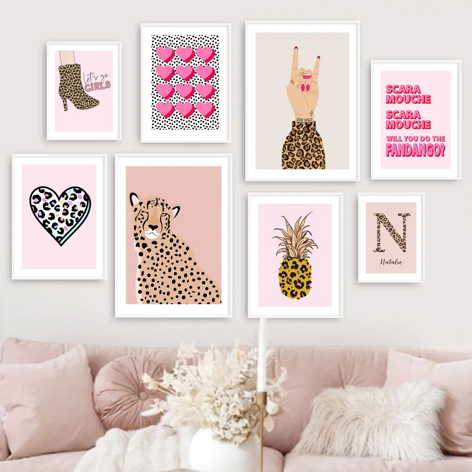 Resin Art Name - İskandinav soyut duvar sanatı pembe leopar